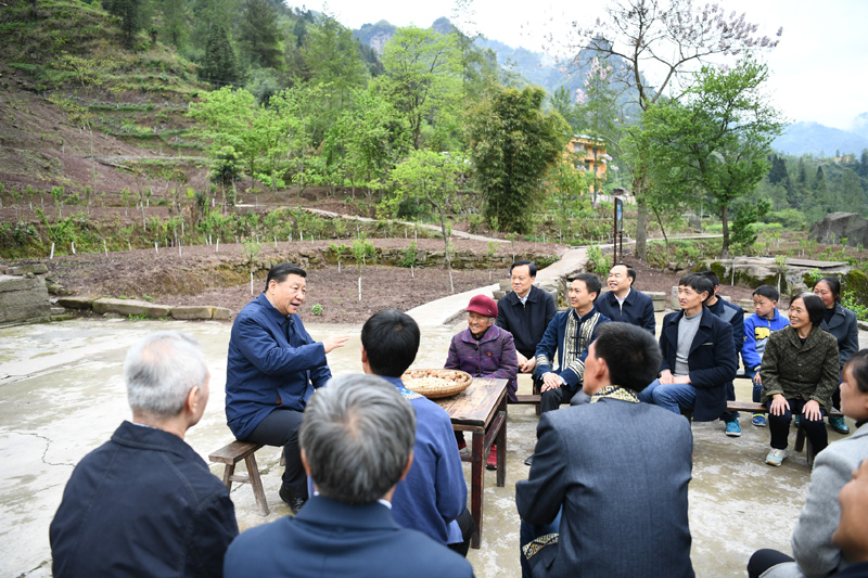 2019年4月15日至17日，中共中央總書(shū)記、國家主席、中央軍委主席習近平在重慶考察，并主持召開(kāi)解決“兩不愁三保障”突出問(wèn)題座談會(huì )。這是4月15日下午，習近平在石柱土家族自治縣中益鄉華溪村同村民代表、基層干部、扶貧干部、鄉村醫生等圍坐在一起，共話(huà)脫貧攻堅。新華社記者 謝環(huán)馳 攝