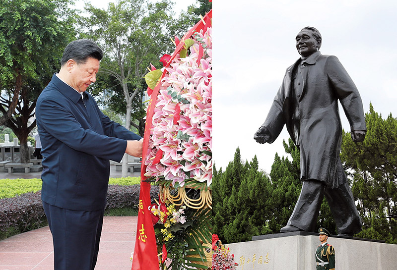 2020年10月14日，習近平總書(shū)記向深圳蓮花山公園鄧小平同志銅像敬獻花籃。